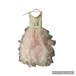 Elegant Pink and Gold Ruffled Dress